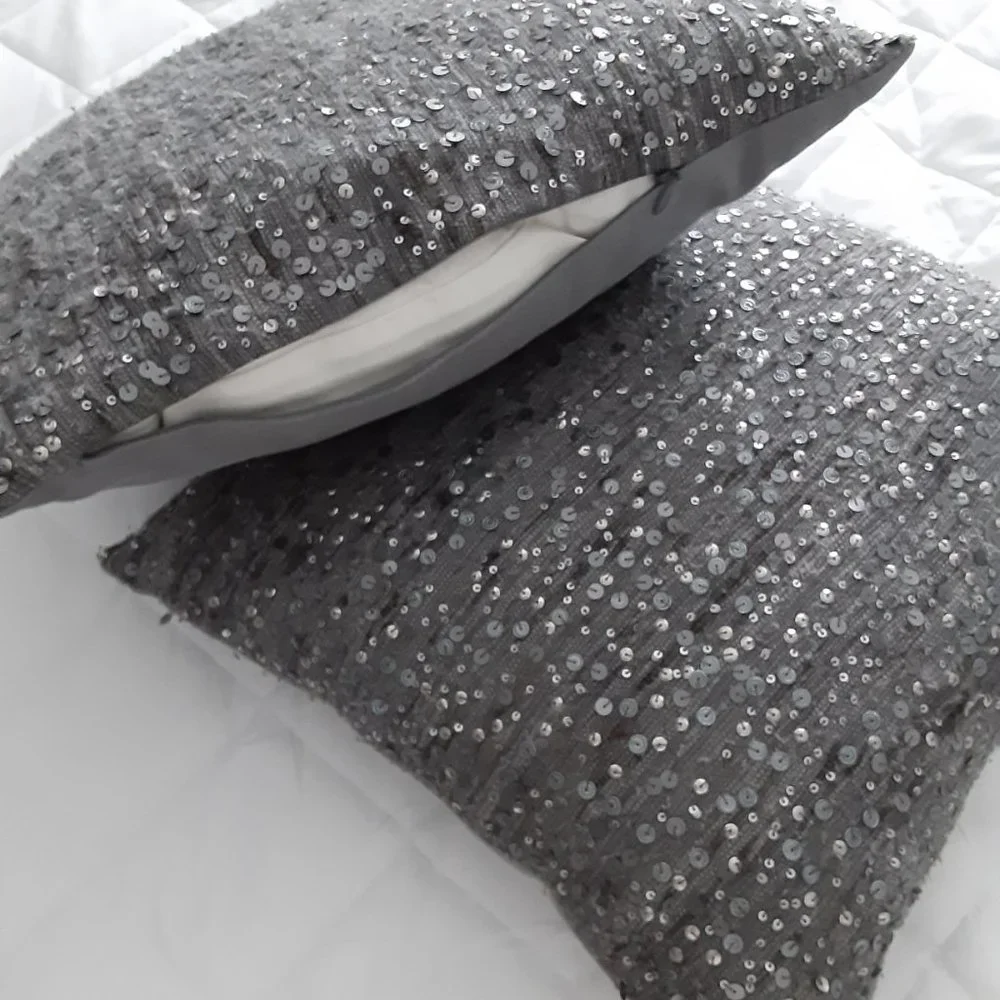 Grey Sequin Decorative Pillows set of (2)